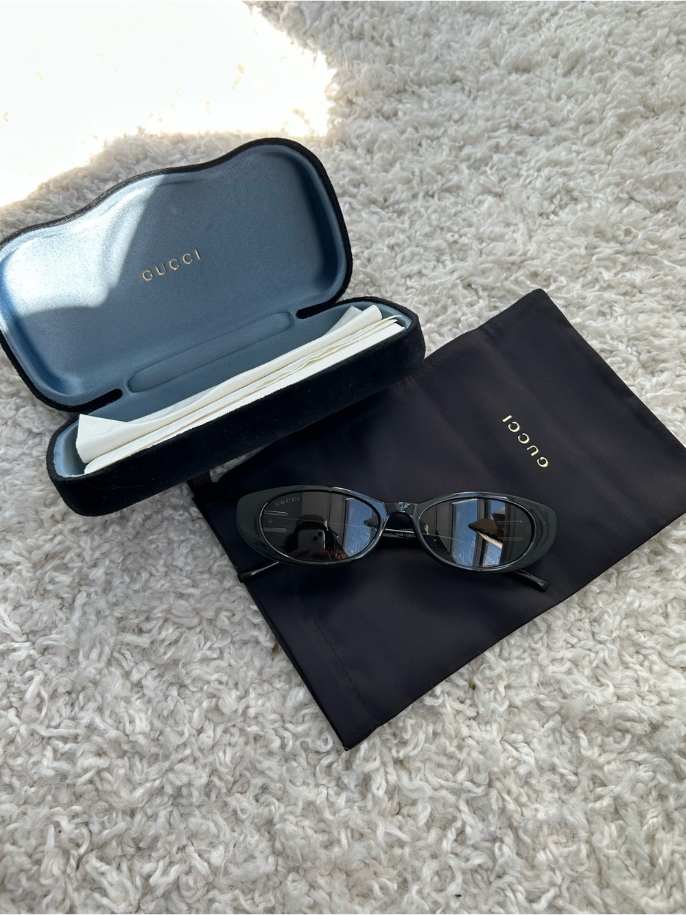 Gucci Black Oval Cat-Eye Sunglasses